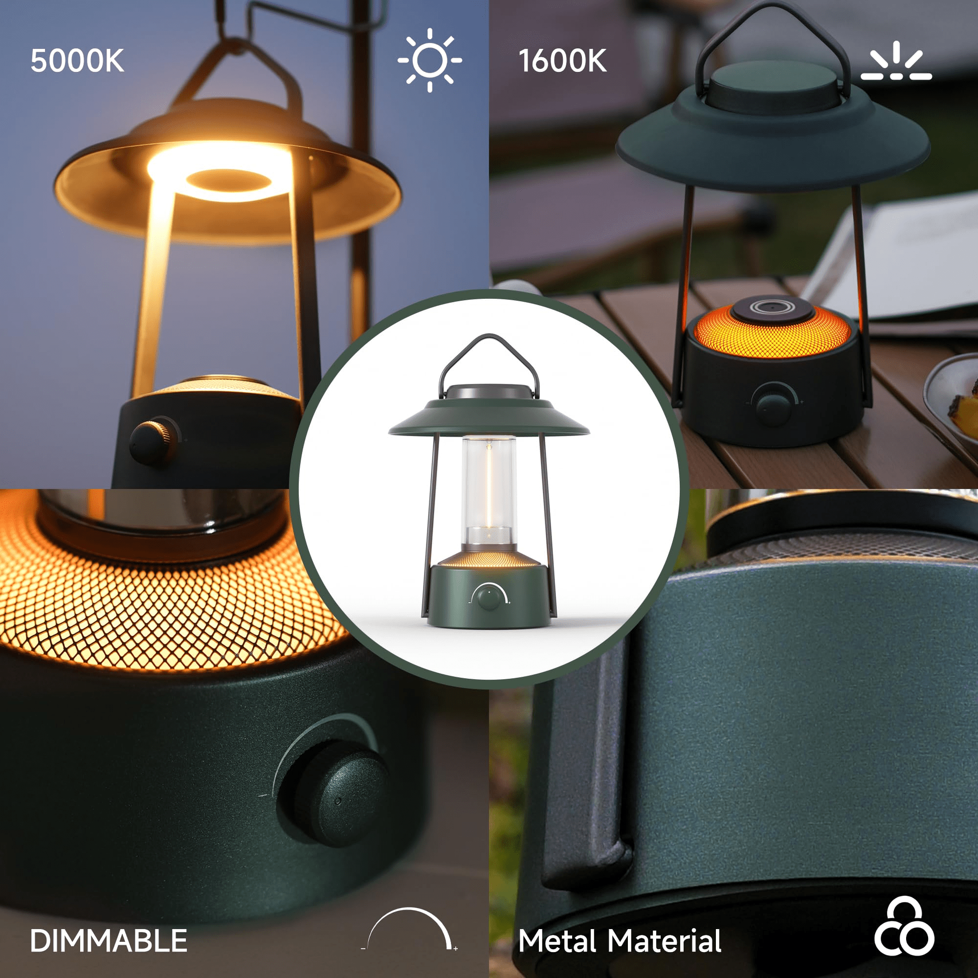 LED Camping Lantern, Dimmable with Dual Color Temperature 1600K-5000K, Metal Construction, Portable with Tripod Stand