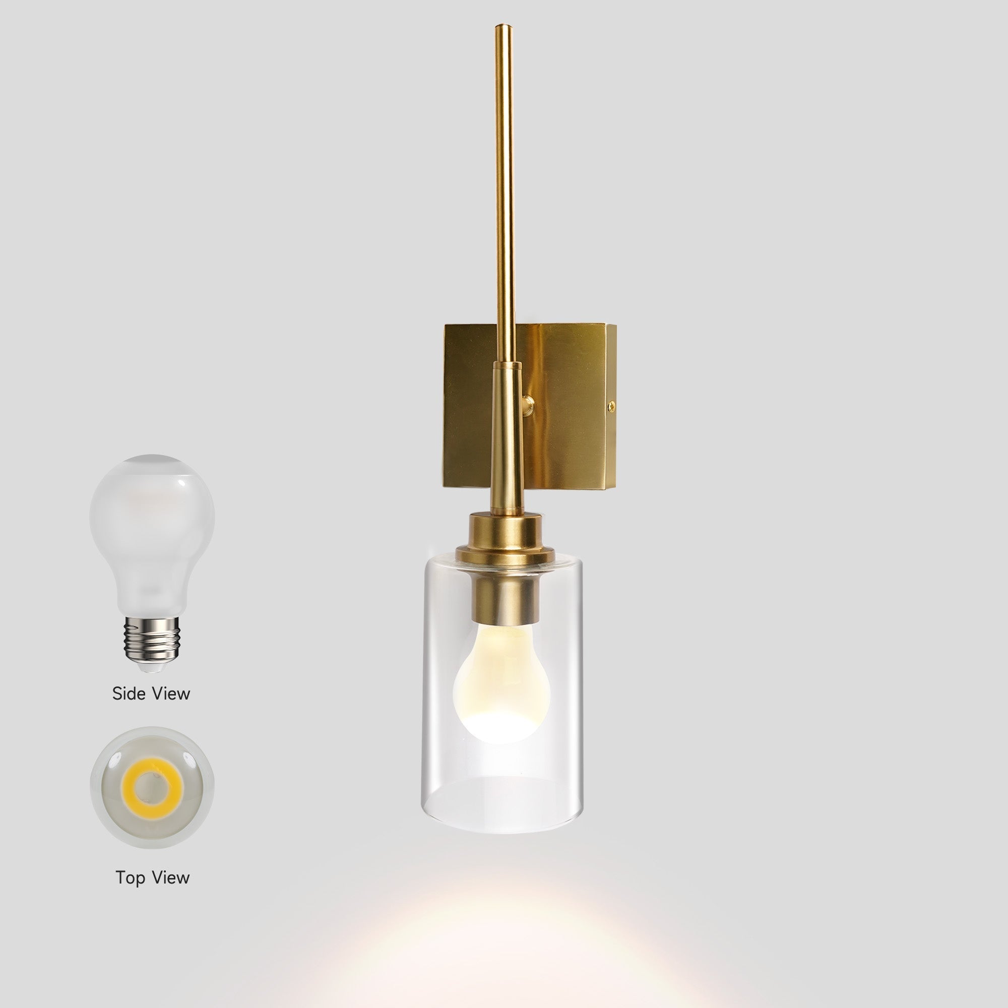 Modern 1-Light Bathroom Wall Light, Brushed Vanity Light Fixture with Clear Glass Shade, E26 CRI90 Bulb Included, Wall Sconce for Mirror, Bedroom, Hallway Living Room