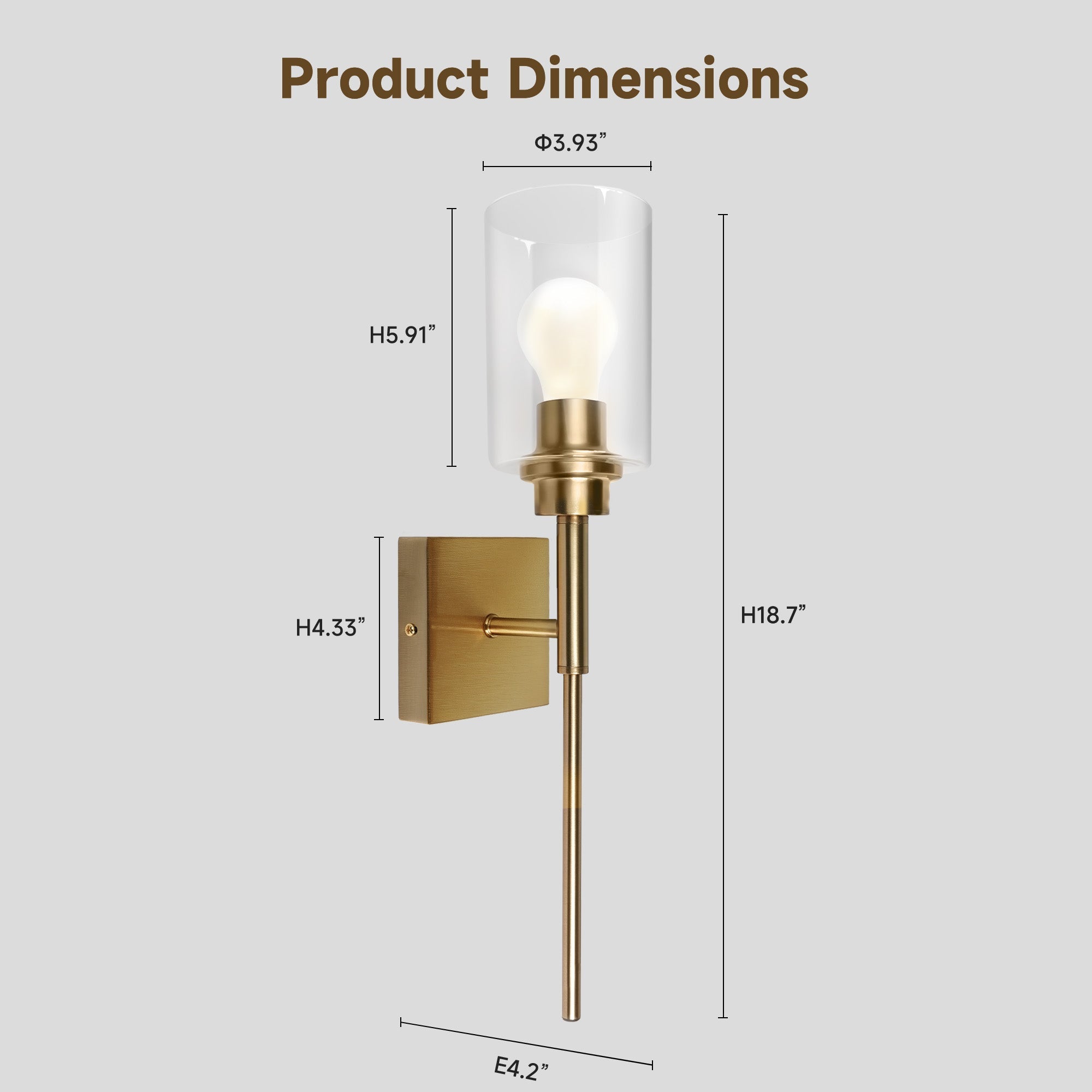 Modern 1-Light Bathroom Wall Light, Brushed Vanity Light Fixture with Clear Glass Shade, E26 CRI90 Bulb Included, Wall Sconce for Mirror, Bedroom, Hallway Living Room