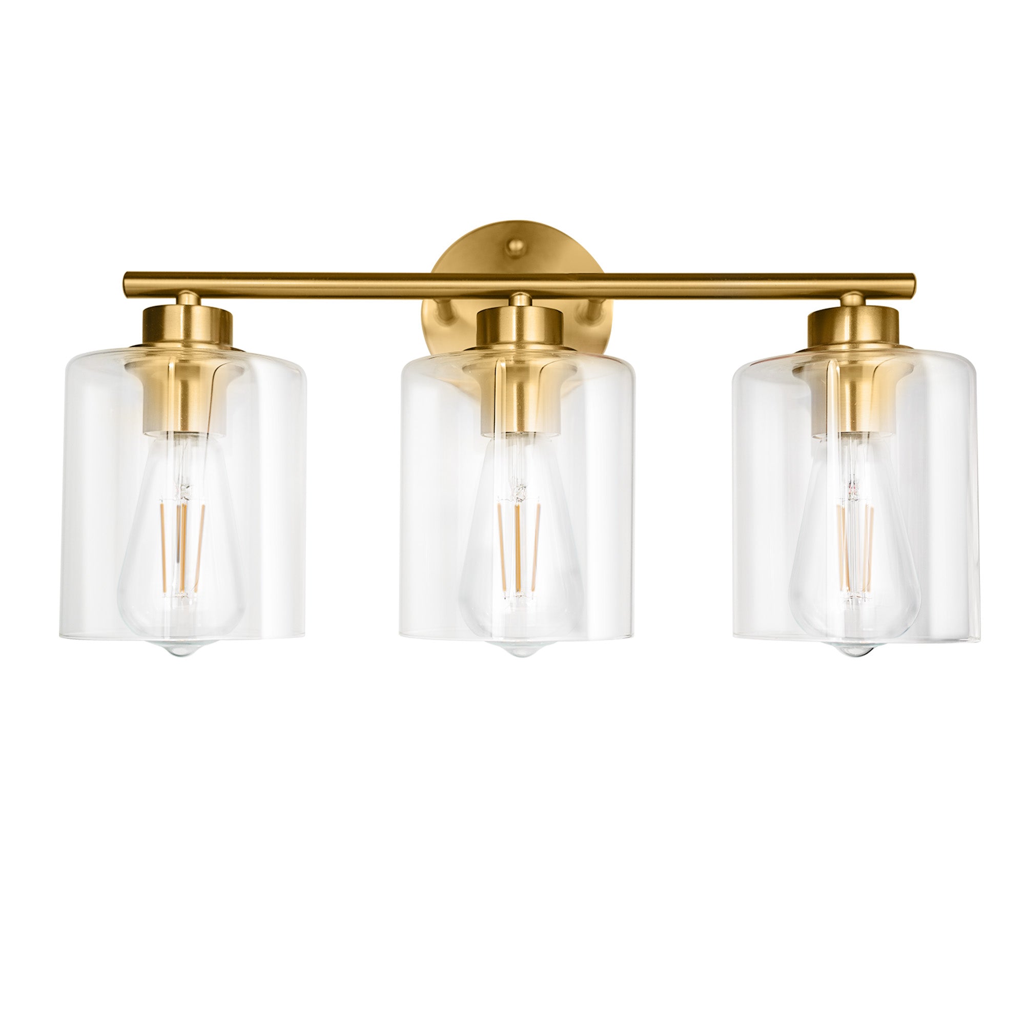 Modern 3-Lights Bathroom Wall Light, Brushed Vanity Light Fixture with Clear Glass Shade, E26 CRI90 Bulb Included, Wall Sconce for Mirror, Bedroom, Hallway Living Room