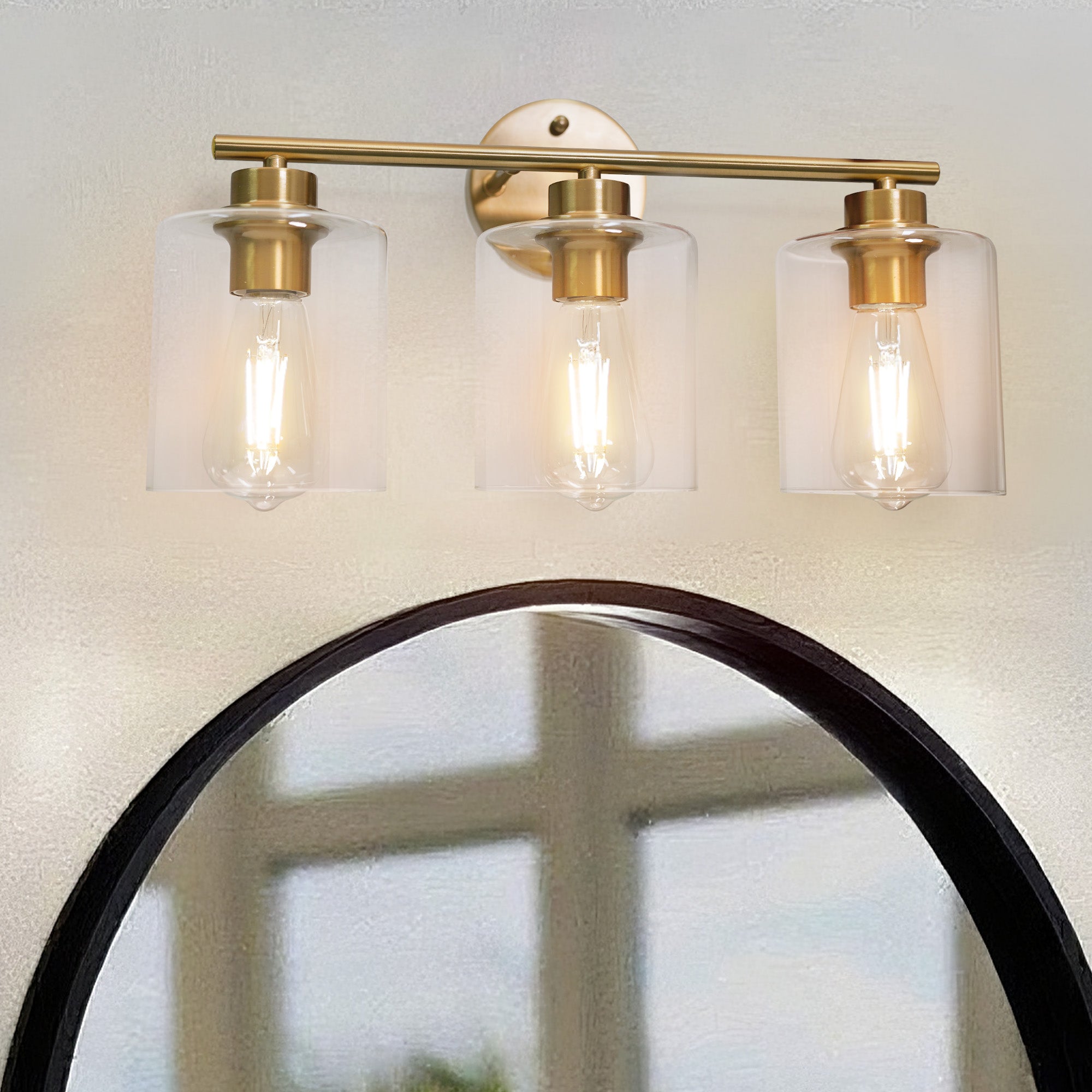 Modern 3-Lights Bathroom Wall Light, Brushed Vanity Light Fixture with Clear Glass Shade, E26 CRI90 Bulb Included, Wall Sconce for Mirror, Bedroom, Hallway Living Room