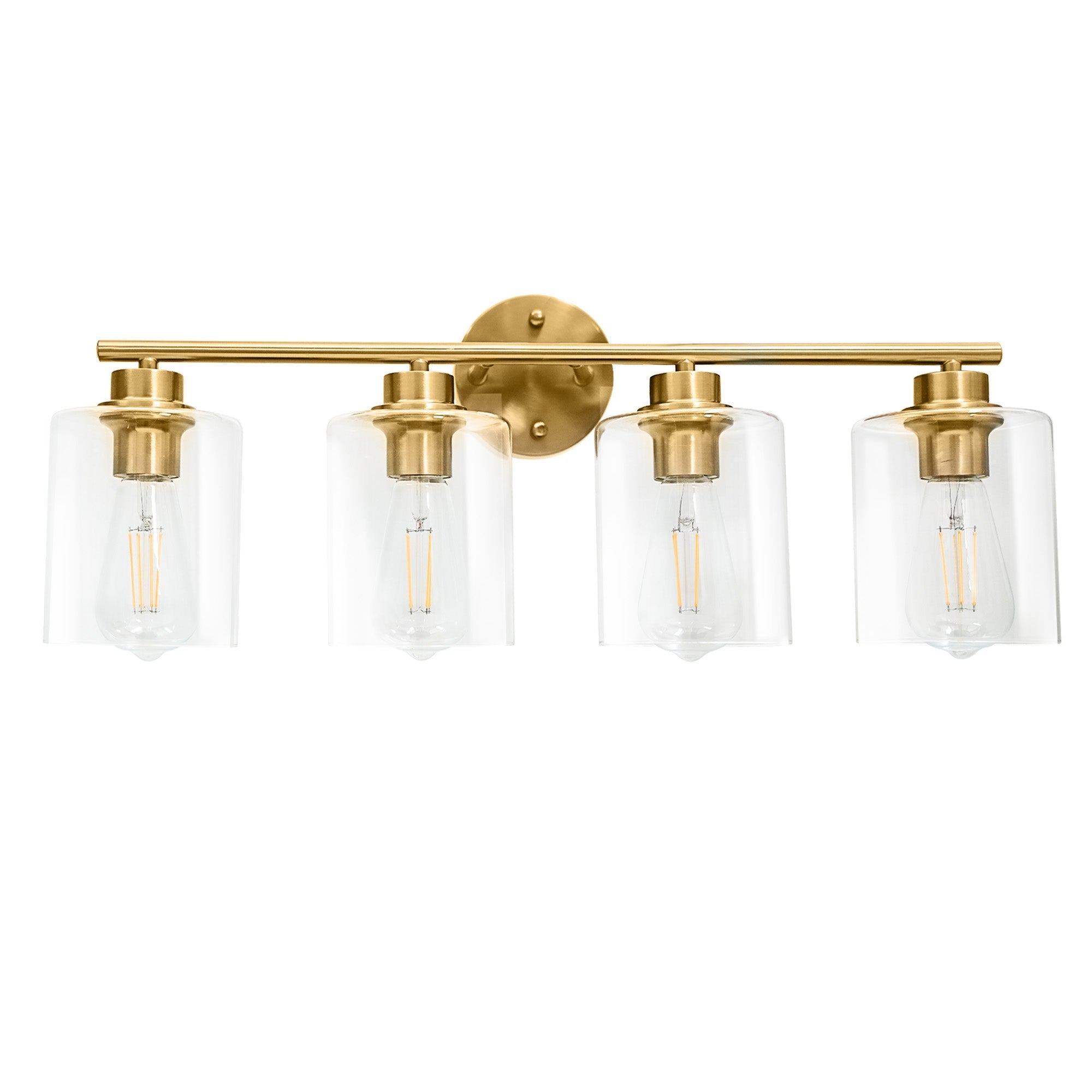 Modern 4-Lighst Bathroom Wall Light, Brushed Vanity Light Fixture with Clear Glass Shade, E26 CRI90 Bulb Included, Wall Sconce for Mirror, Bedroom, Hallway Living Room